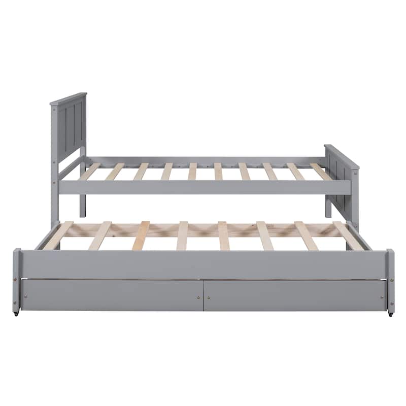 Gray Twin Size Platform Bed with Trundle and Storage Drawers