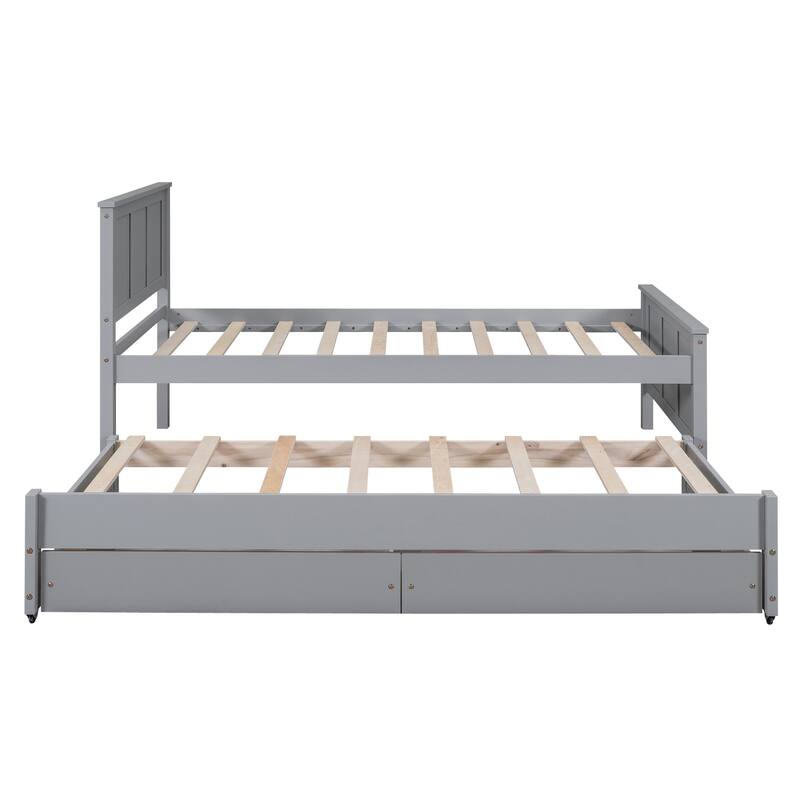 Twin Size Solid Wood Platform Bed with Trundle and Drawers