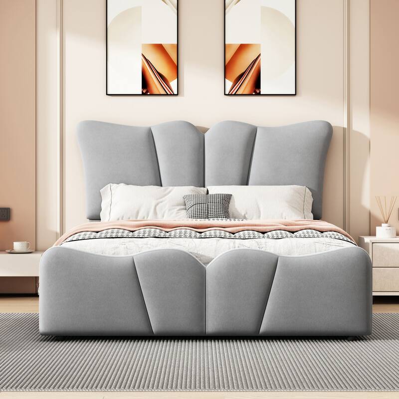 Modern Upholstered Platform Bed - Gray - Twin