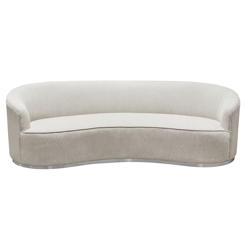 Riha Sofa, 97 Inch Retro Curved, 4 Pillows, Cream White Velvet, Brushed Gold Trim