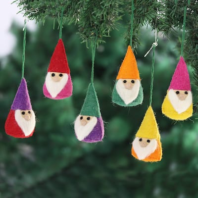 Novica Handmade Lucky Gnomes Wool Felt Ornaments (Set Of 6)