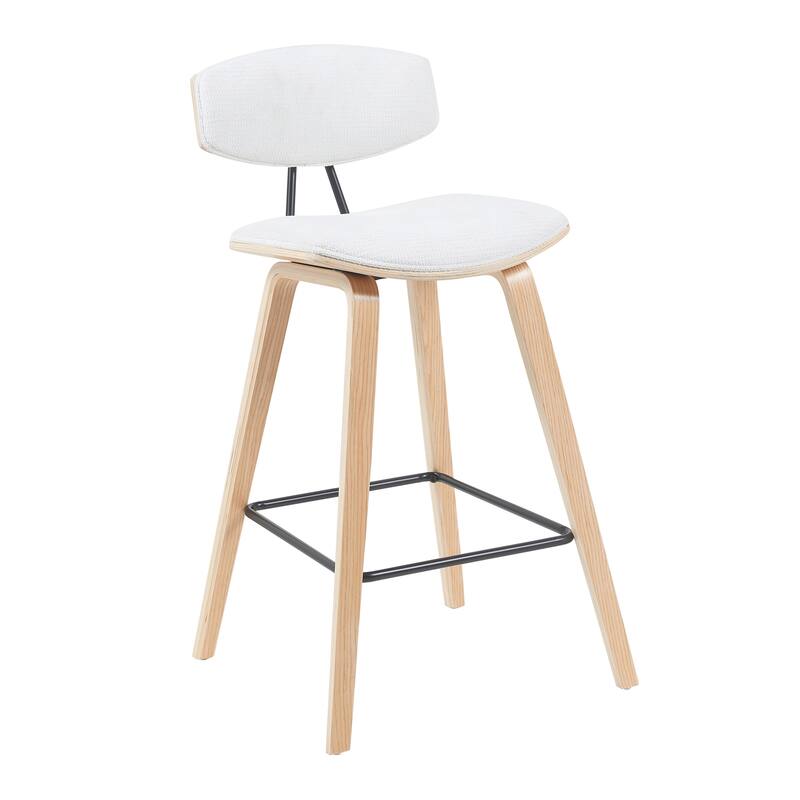 Fox Mid-Century Bar Stool, Upholstered Counter Height Chair with Bentwood Legs