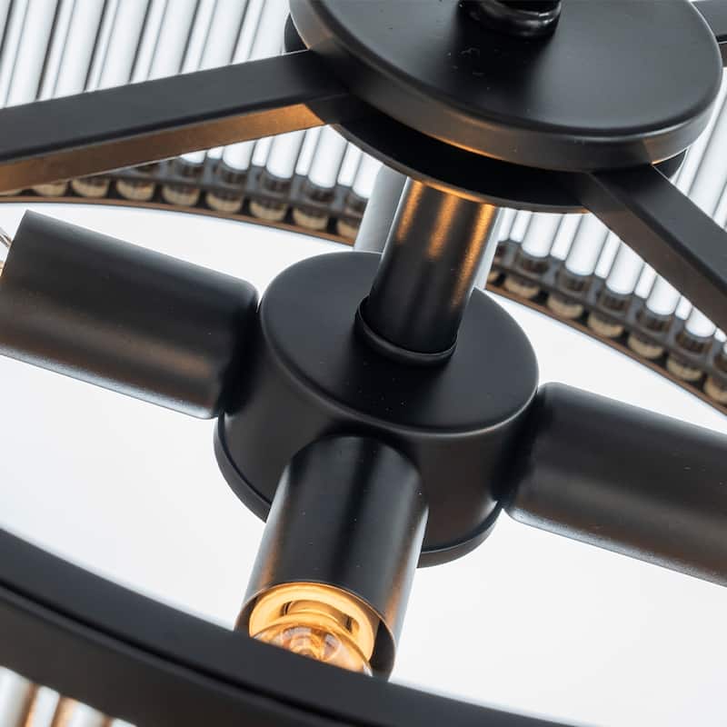 Modern Glam Black / Antique Bronze 4/10-Light Glass Drum Flush Mount Contemporary Ceiling Light For Living Room Entryway