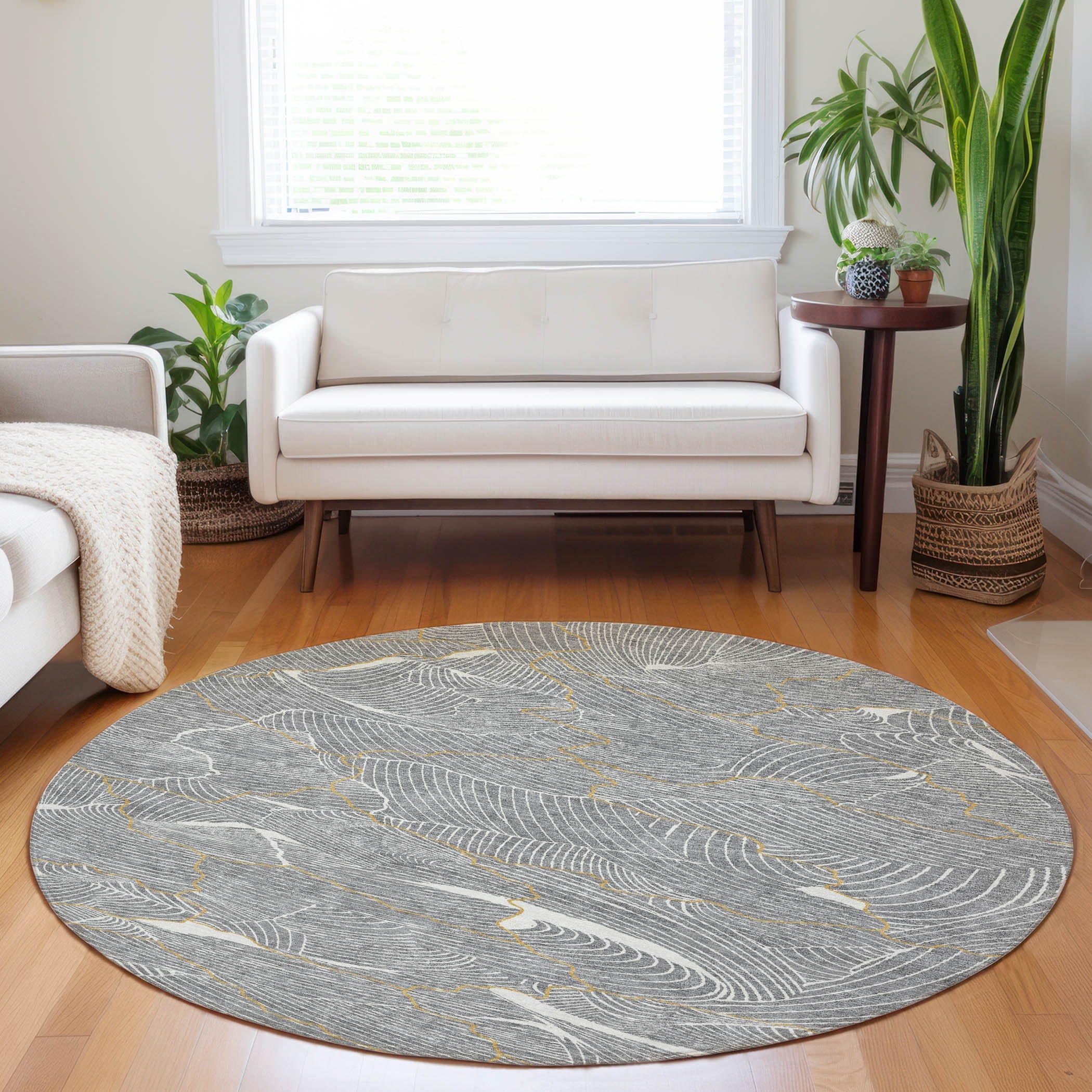 Machine Washable Indoor/ Outdoor Abstract Crackle Chantille Rug