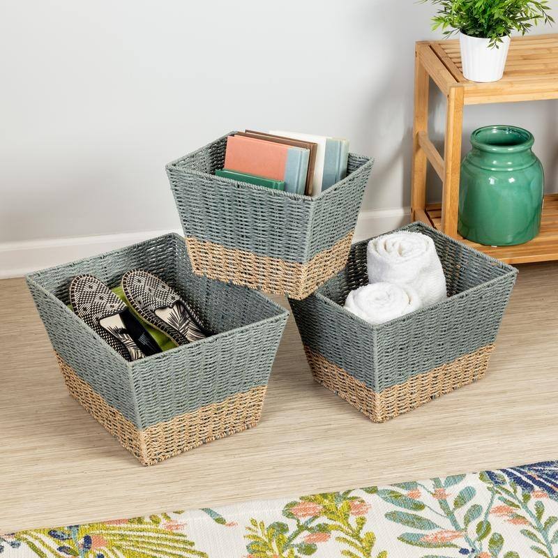 Honey-Can-Do Natural/Grey Set of 3 Nesting Seagrass Baskets