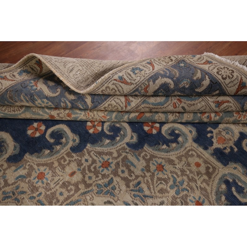 Blue Tabriz Persian Vintage Area Rug Handmade Wool Carpet - 9'9" x 12'9"