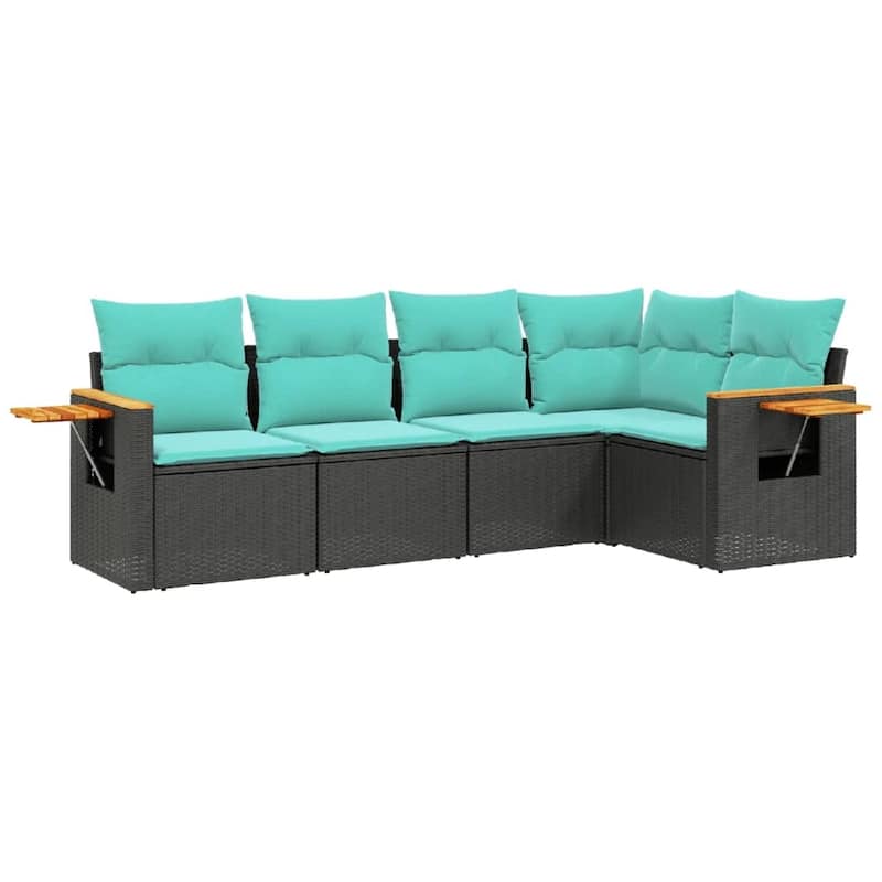 vidaXL 5 Piece Patio Sofa Set with Cushions Black Poly Rattan