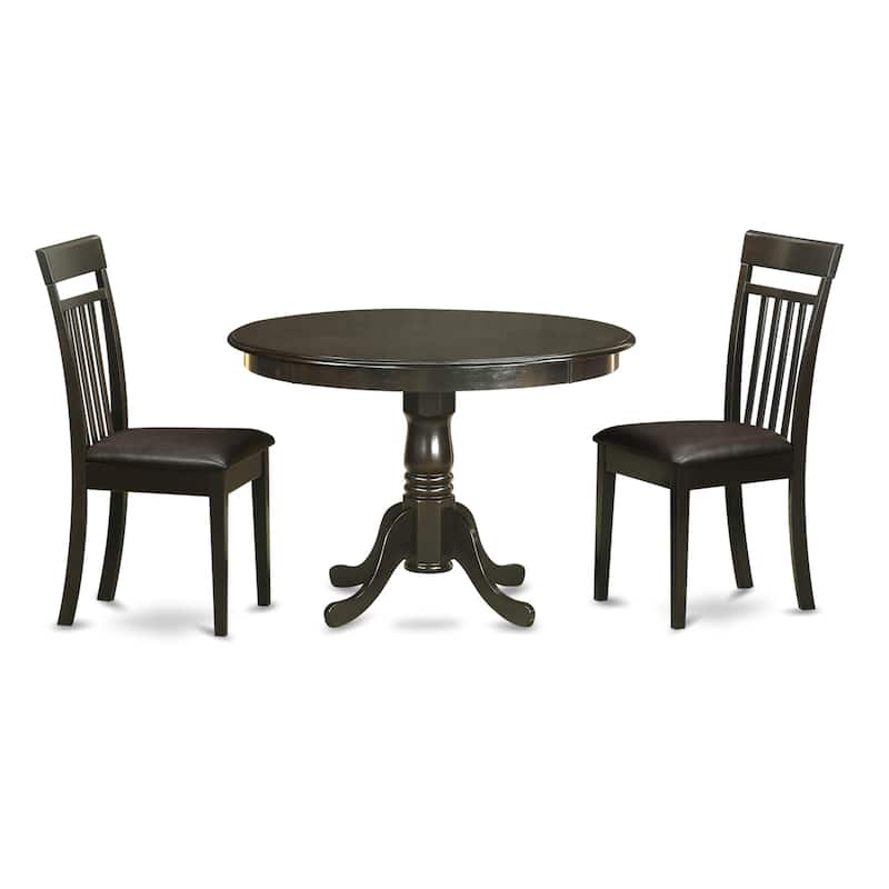 East West Furniture 3 Piece Dining Table Set- a Wooden Table and 2 Dining Chairs, 42x42 Inch, Cappuccino (Seat's Type Options)
