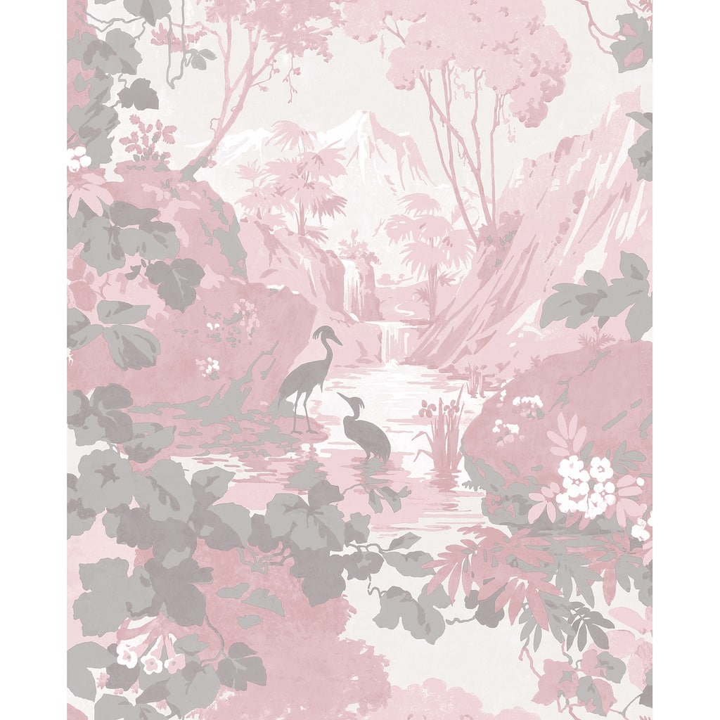 Brewster Eden Pink Crane Lagoon Wallpaper