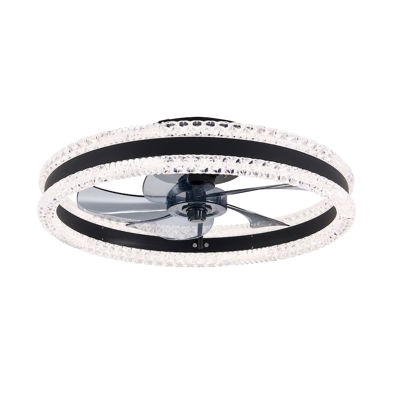 20" Luxury Double Ring LED Ceiling Fan with Light - Modern Flush Mount Design, Hidden Blades, Dimmable Lighting