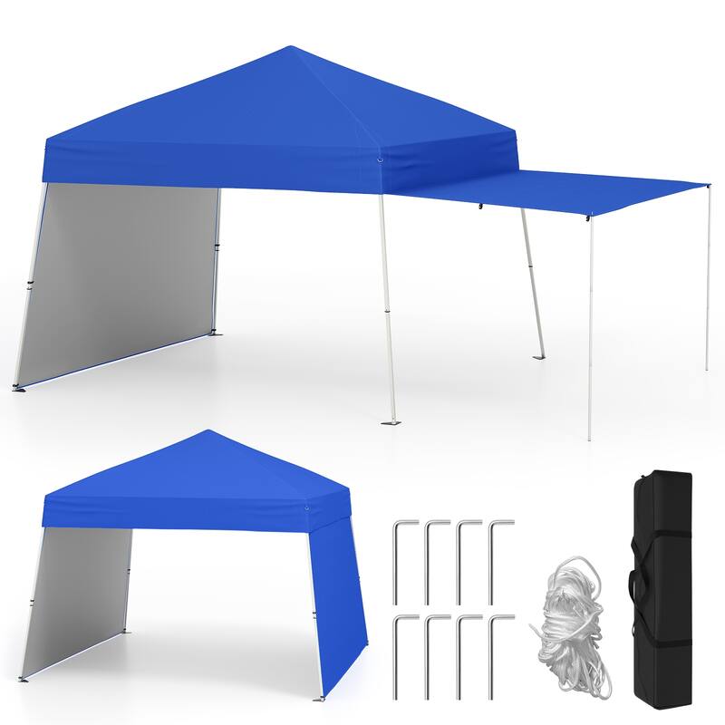 Gymax 14 X 9.2 FT Pop up Canopy Tent w/ 2 Convertible Sidewalls to - Blue