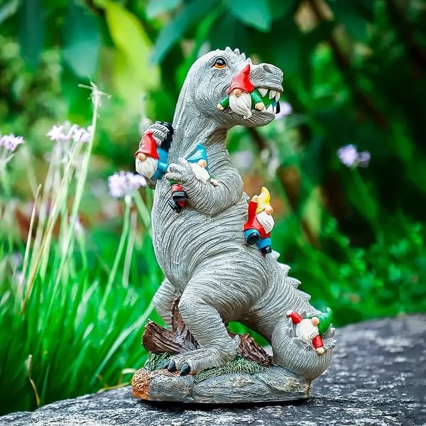 slide 3 of 4, Curata Resin Dinosaur Eating Gnome Garden Statue - Small or Large - Garden Décor Small