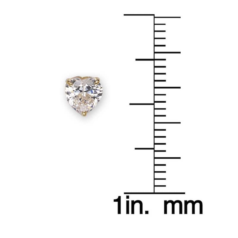 14K Yellow Gold 6mm Heart-shaped Cubic Zircornia Birthstone Basket-Set Solitaire Screw-back Stud Earrings (12 colors)