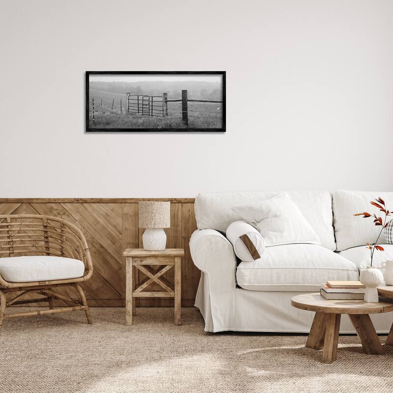 Stupell Countryside Farmland Front Gate Black White Landscape Photography Framed Wall Art - Grey