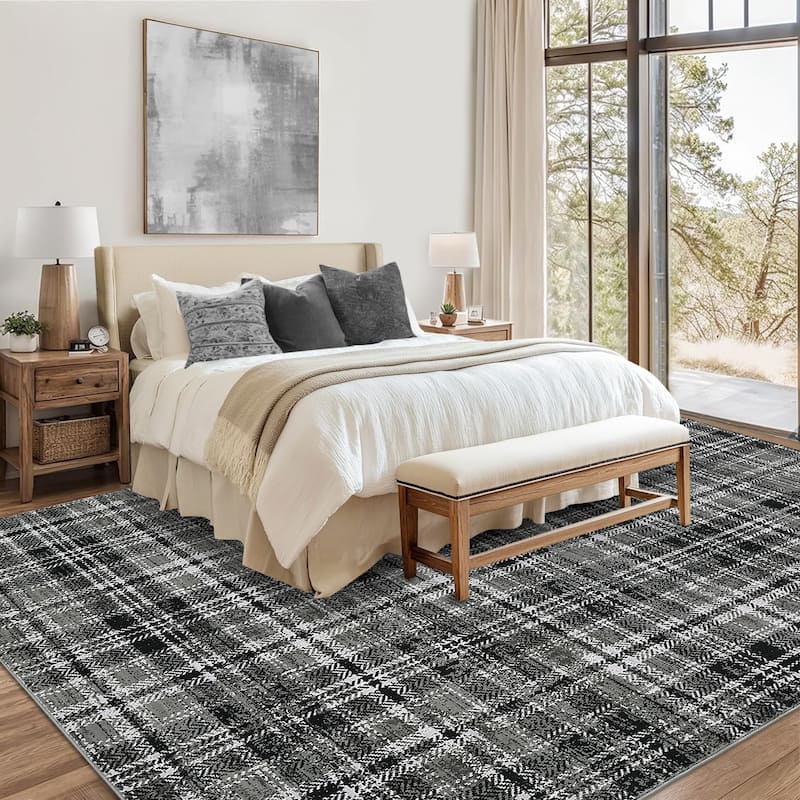 Garvee Earthy Plaid Soft Low Pile Foldable Area Rug
