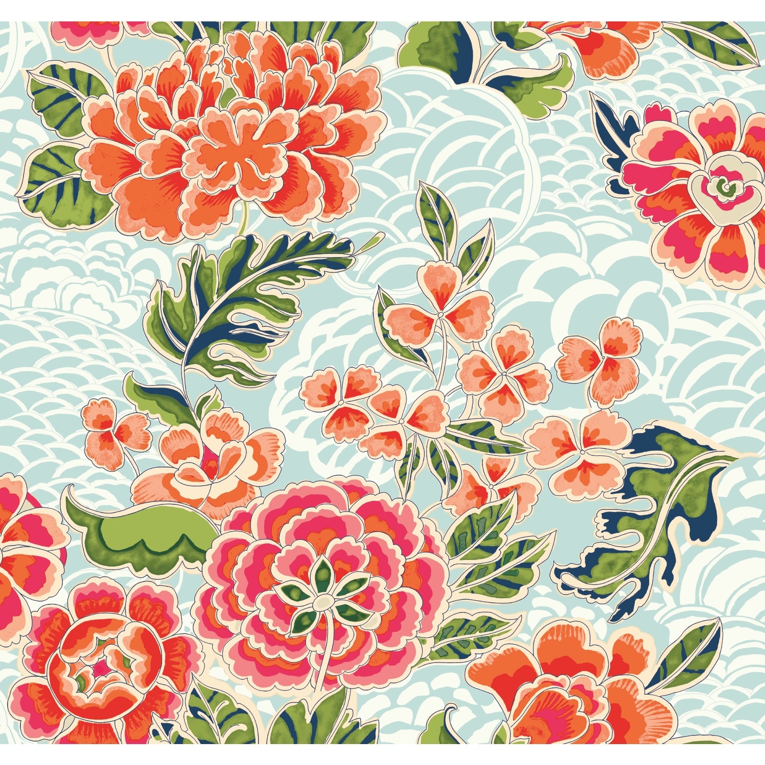 Waverly Blue & Pink Zen Garden Peel and Stick Wallpaper