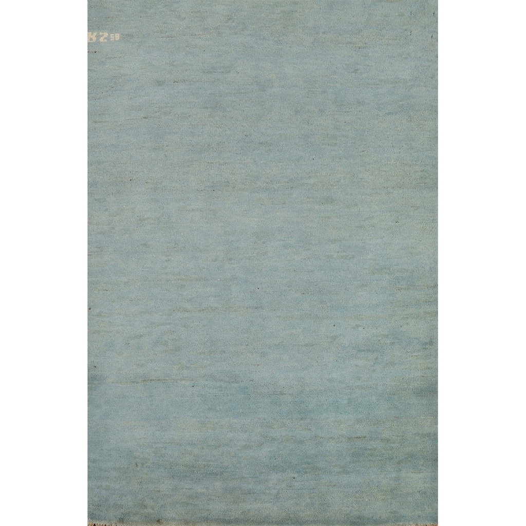 Light Blue Modern Gabbeh Oriental Rug Hand-Knotted Wool Carpet - 3'3" x 4'10"