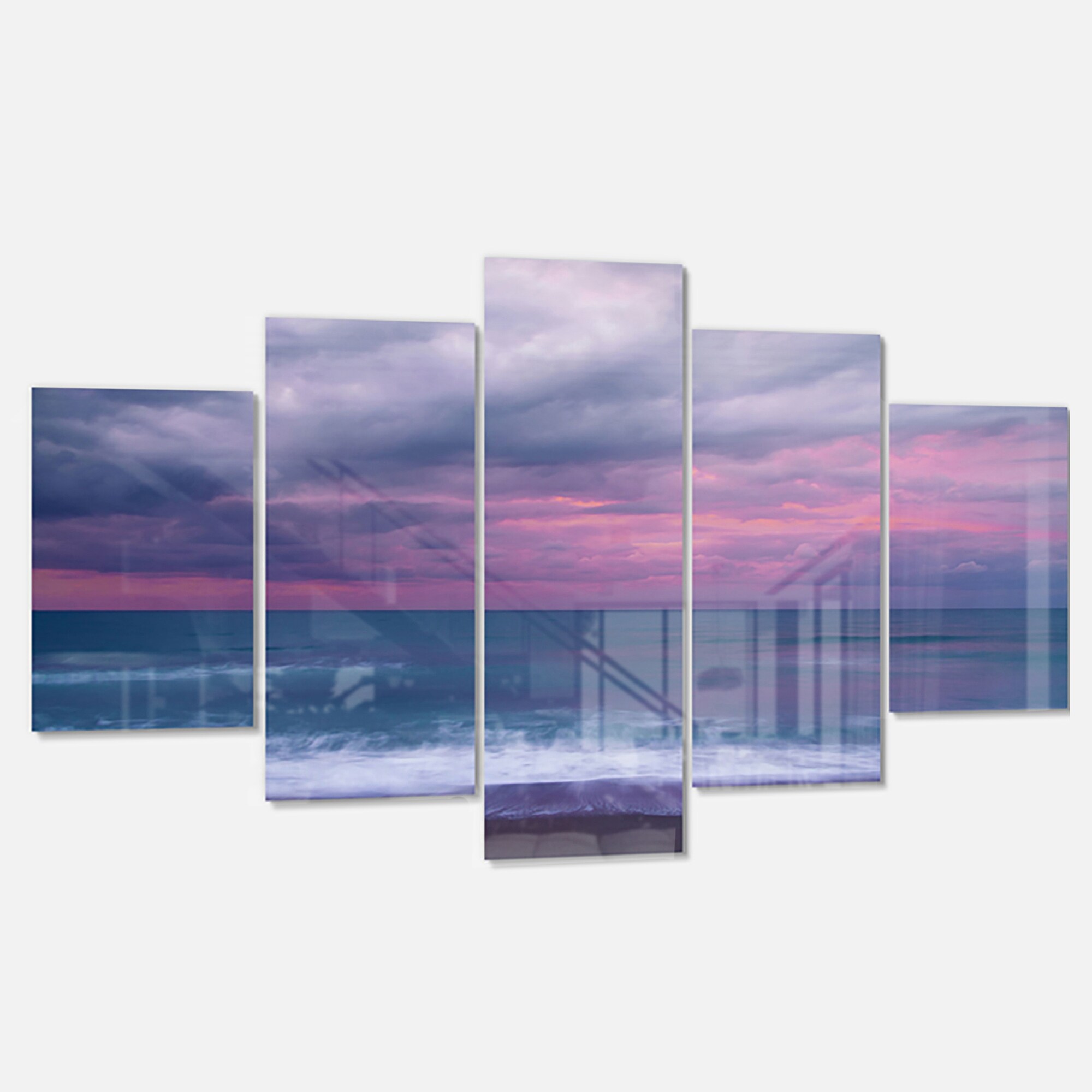 Designart 'Blue and Pink Unset over Sea' Modern Seashore  Oversized-image