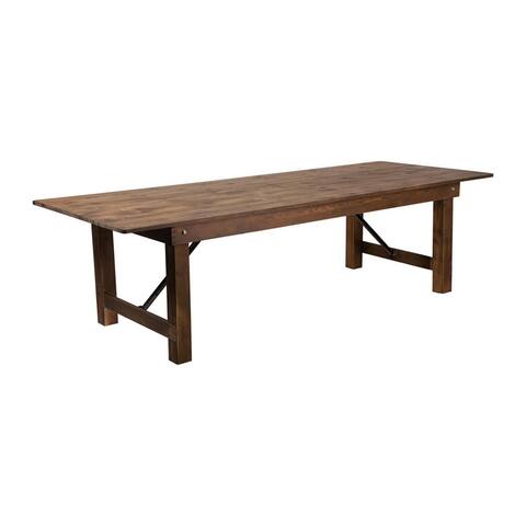 Offex 9' x 40" Rectangular Antique Rustic Solid Pine Folding Farm Table - Brown