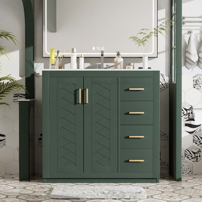 Wood Frame Bathroom Storage Cabinet,with Ceramic Sink Combo