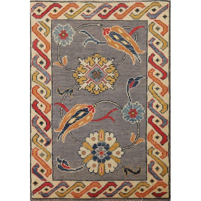 Gray Floral Kazak Oriental Foyer Rug Hand-Knotted Wool Carpet - 2'0"x 3'0"