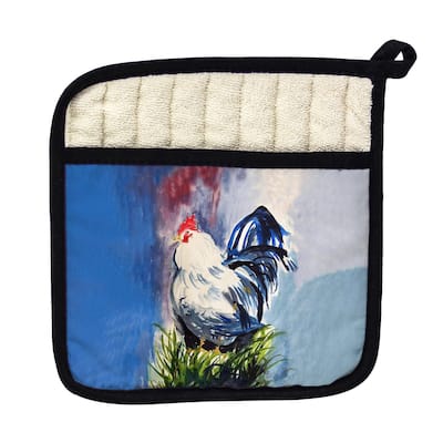Blue & White Rooster Pot Holder - 9x9