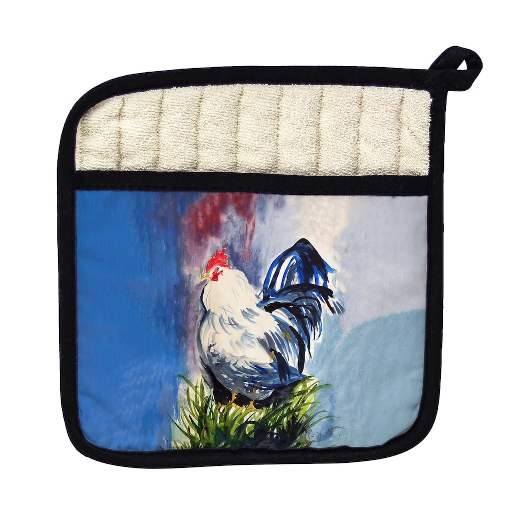Blue & White Rooster Pot Holder - 9x9