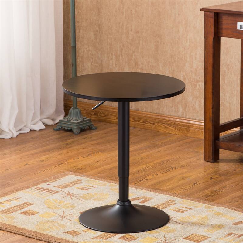 Black Round Top Adjustable Height with Black Leg and Metal Bar Table