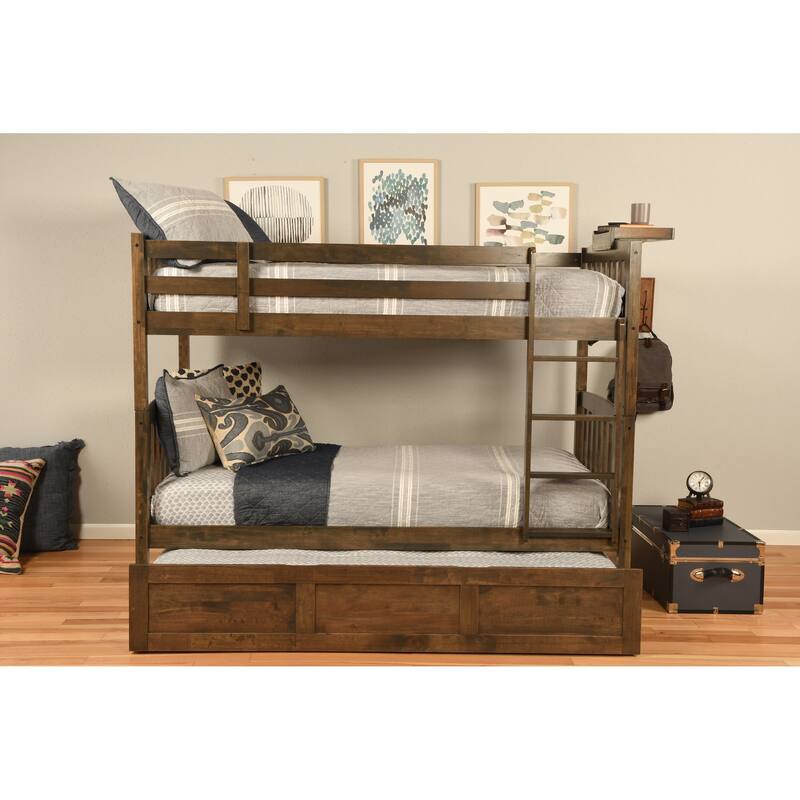 Somette Claire Twin Bunk Bed with Storage, Trundle and Tray Options in Rustic Walnut (Mattresses Not Included)