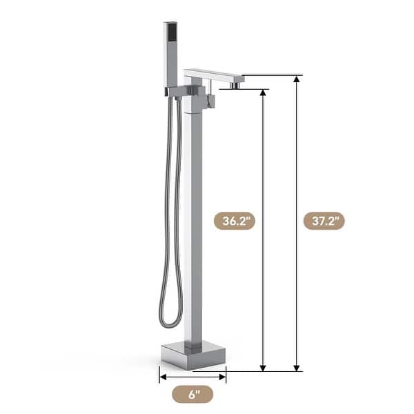 dimension image slide 1 of 8, Freestanding Bathtub Faucet, Floor-Mount Tub Filler Chrome
