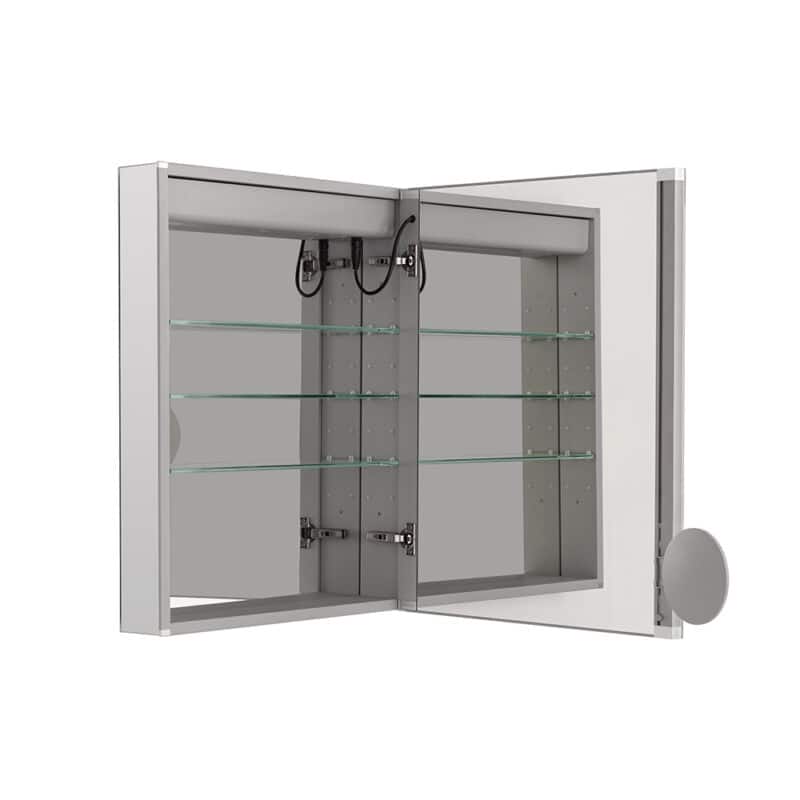 AQUADOM Royal Basic LED Medicine Cabinet, Defogger, 3X Vertically Adjustable Magnifying Mirror