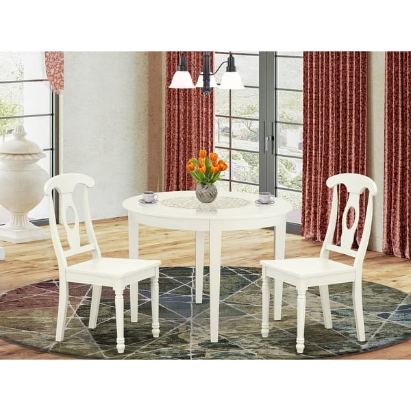 Dining Set Round 42 Inch Dining Table and Panel Back Chairs Linen