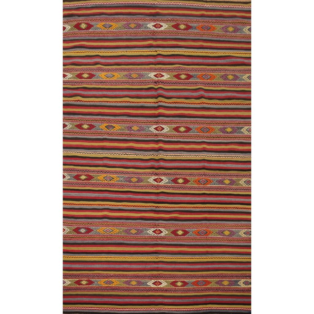 Hand Woven Oriental 100% Wool Carpet Southwestern Tribal Multi-Colored Kilim Area Rug - 8' 9'' X 5' 4''
