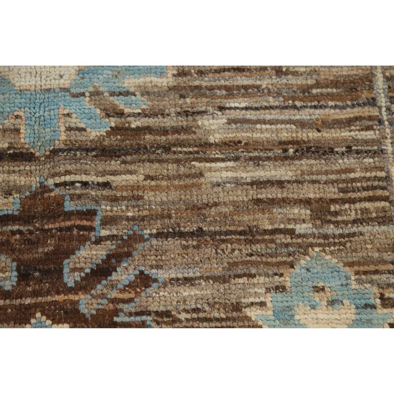 Vegetable Dye Oushak Turkish Rug Handmade Brown Floral Wool Carpet - 5'8" x 7'10"