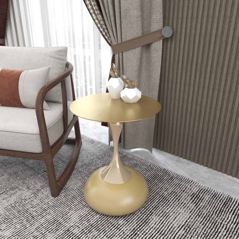 Savoy Modern Round Gold Side Table Gold with Brushed Metallic Top and Pedestal base for Living Rooms, Bedrooms, and Offices