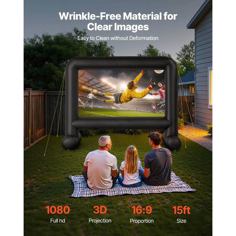 Wrinkle-Free 600D Fabric, Silent Blower Quick Setup Portable Backyard Projection Screen for Camping Parties & Home Theater