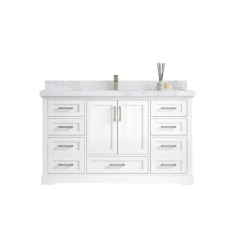 Willow Collection 60 in W x 22 in D x 36 in H Boston Single Bowl Sink Bathroom Vanity with Countertop