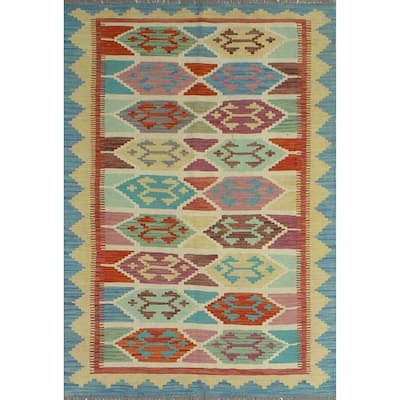 Sangat Flatweave Nurjanat Blue/Gold Rug - 4'2" x 6'1"