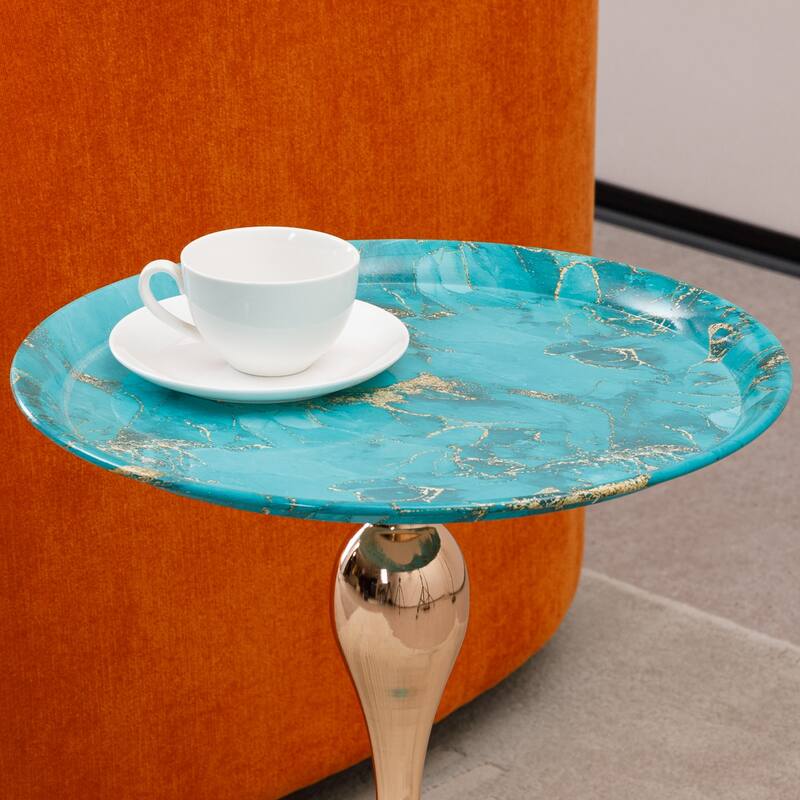 Mermaid Tail End Coffee Table Round Side Table, Modern Metal Pedestal Table - Green