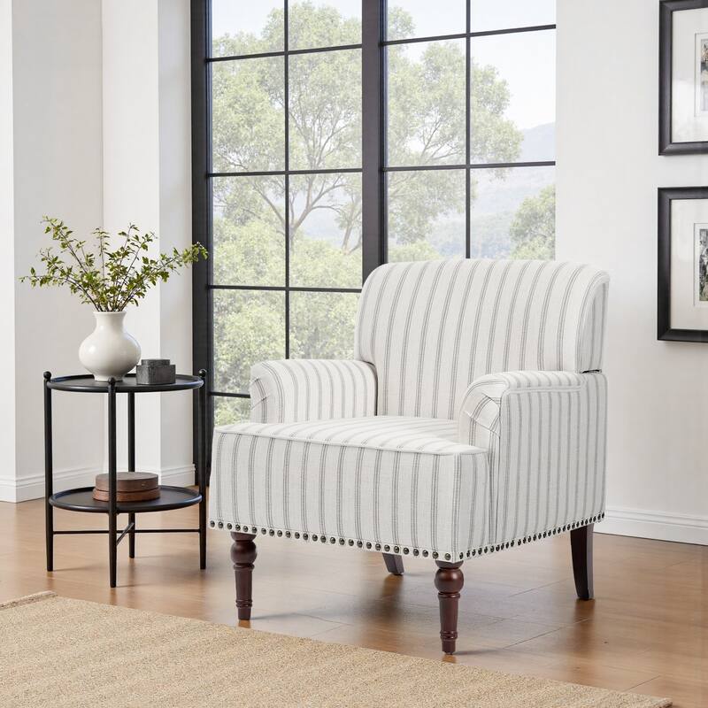 Linen Upholstered Armchair Nailhead Trim Accent Chair