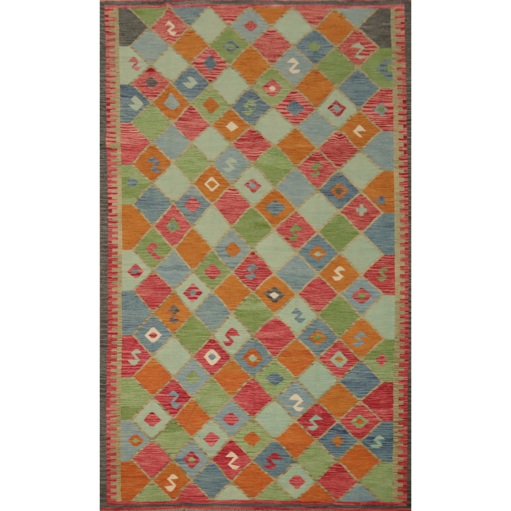 Hand Woven Oriental 100% Wool Carpet Southwestern Tribal Multi-Colored Kilim Area Rug - 9' 11'' X 6' 7''
