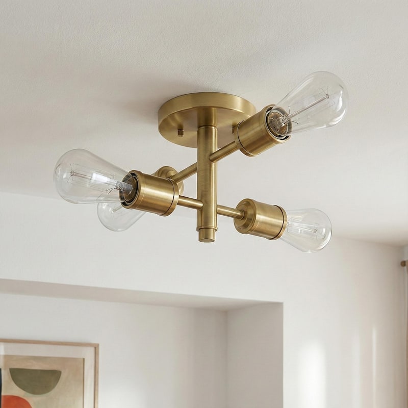 Raleni Retro 4-Light Semi-Flush Mount Ceiling Fixture - Gold Brass