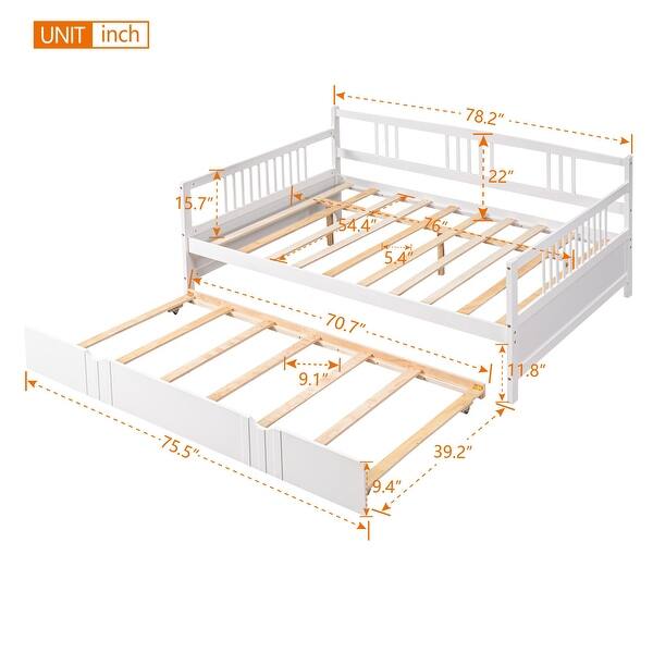 dimension image slide 1 of 3, Multifunctional Design Wood Daybed Bed with Backrest and Twin Size Trundle, Full Size