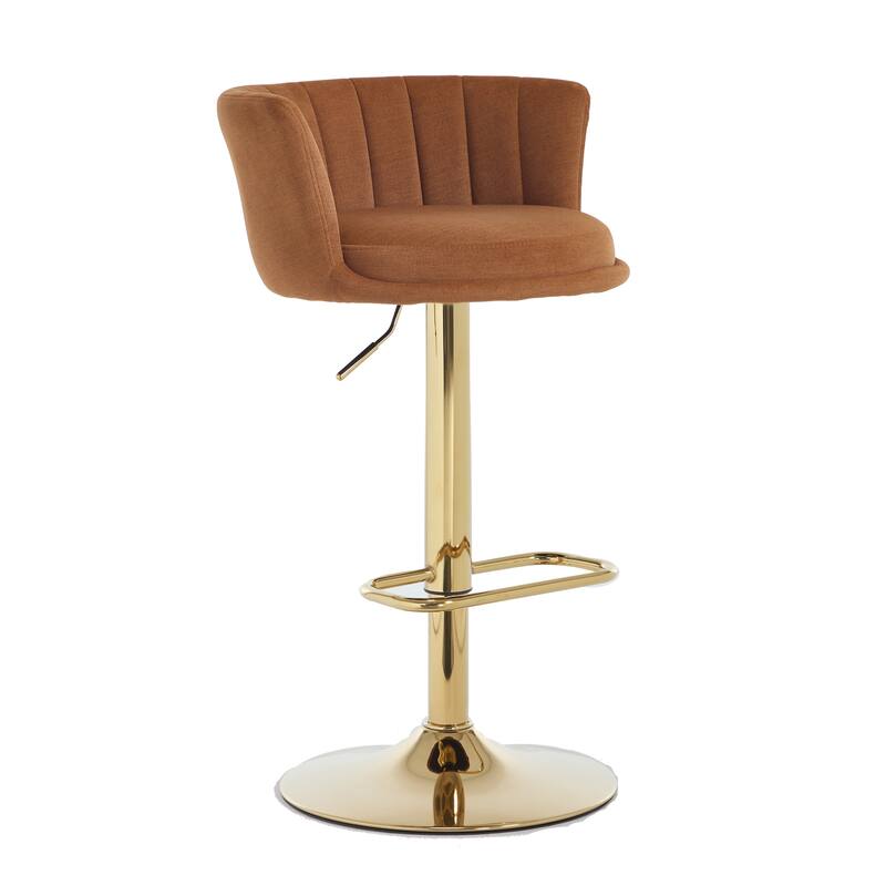 Set of 2 Bar Stools,with Chrome Footrest and Base, Swivel Height Adjustable Mechanical Lifting Velvet Bar Stools