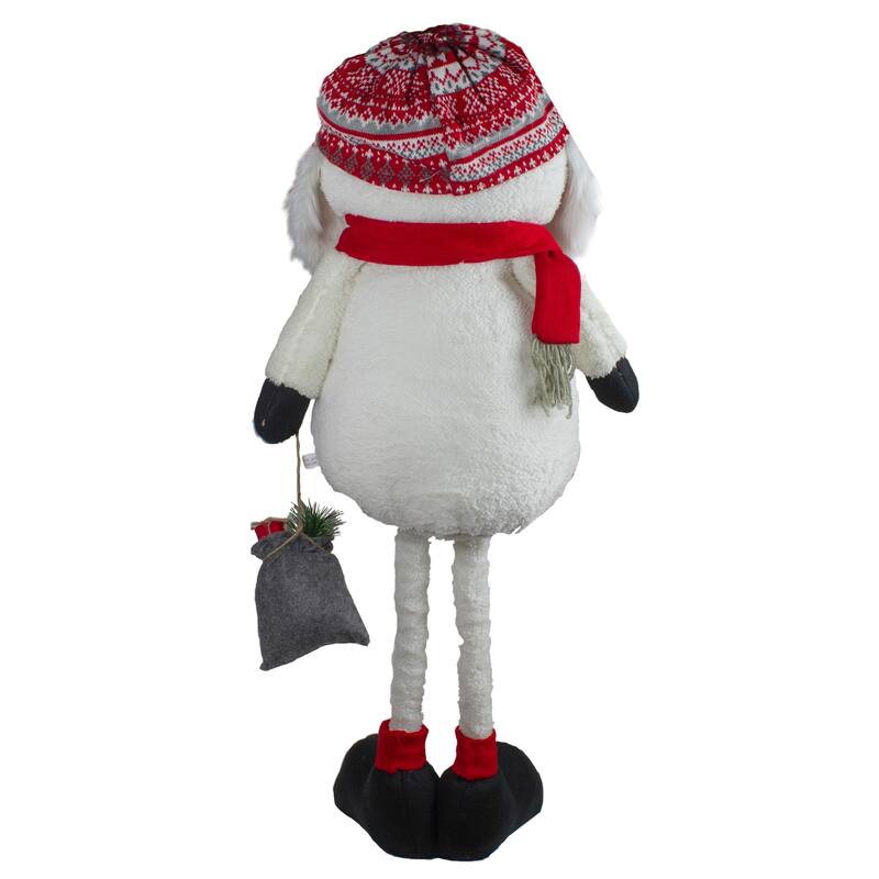 33-Inch Red, White, Gray Plush Christmas Snowman with Telescopic Legs