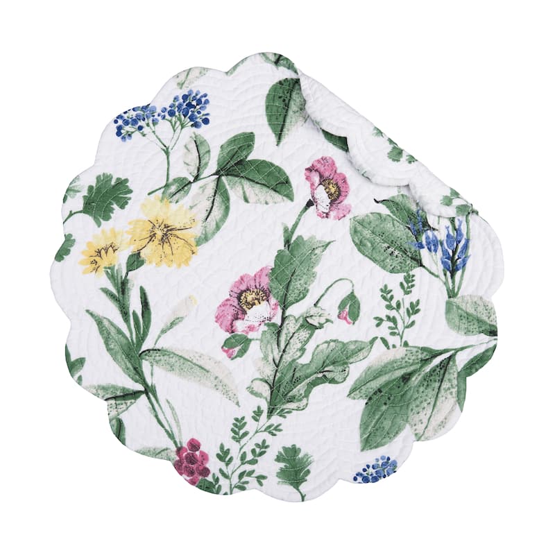 Marcy Blooms Round Placemats Set of 6 Floral Design All Seasons Dining, 17"