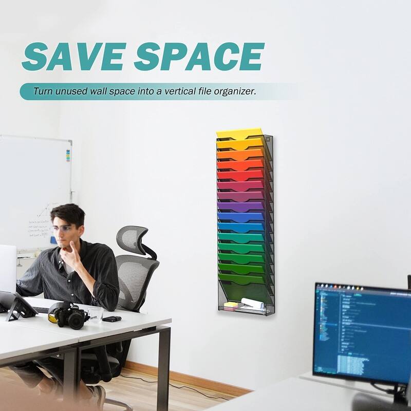 16-Tier Wall Mounted Hanging File Organizer - 12.75"L x 4"W x 40"H