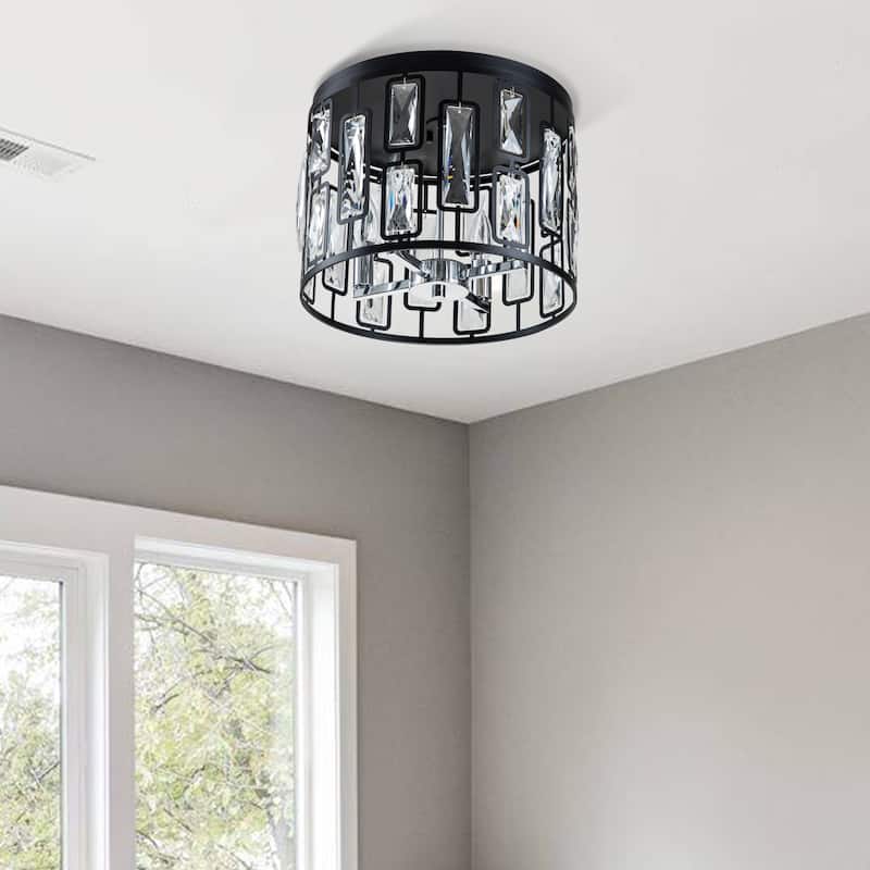 C Cattleya 4-Light Black Flush Mount with Clear Crystals - W13"xL13"xH9.75"