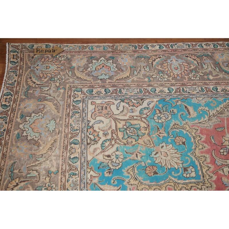 Hand Knotted Oriental 100% Wool Carpet Traditional Floral Pink Mashad Area Rug - 12' 9'' X 9' 4''