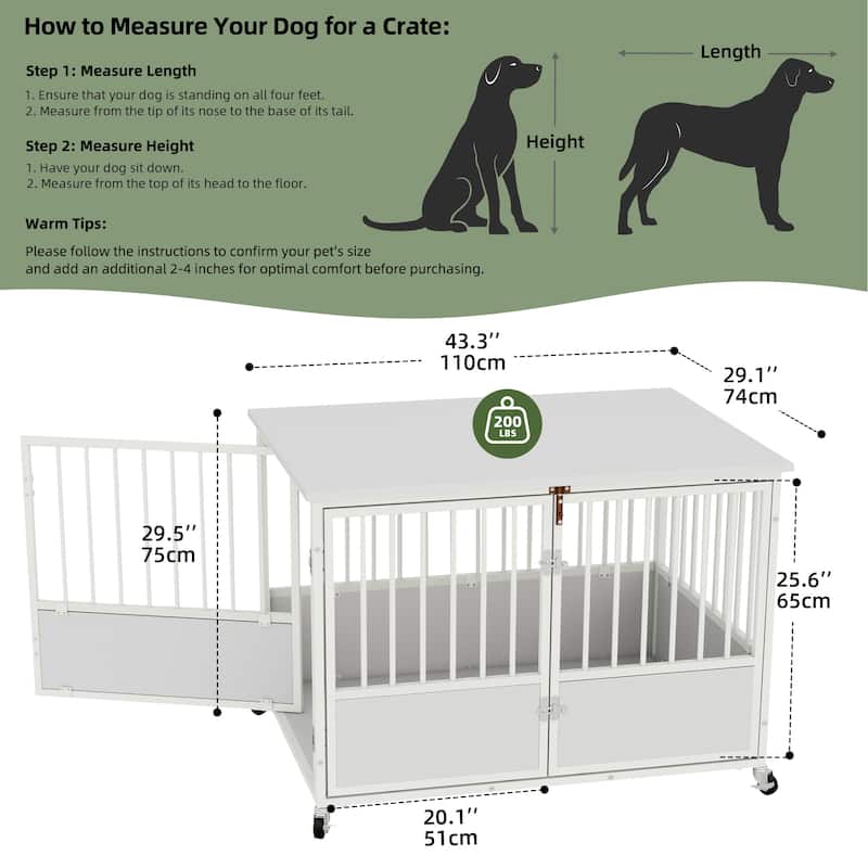 38"/43" Dog Crate Furniture Cage Table with Wheels And Double Doors